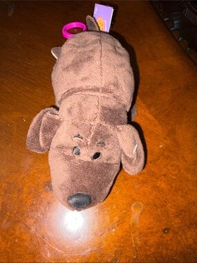 Brown Plush Dog Keychain Toy with Pink Clip